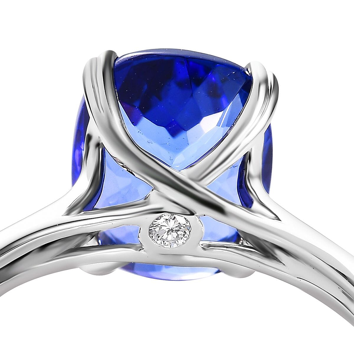 Certified & Appraised Rhapsody 950 Platinum AAAA Tanzanite and E-F VS2 Diamond Solitaire Ring (Size 8.0) 5.25 Grams 5.30 ctw image number 5