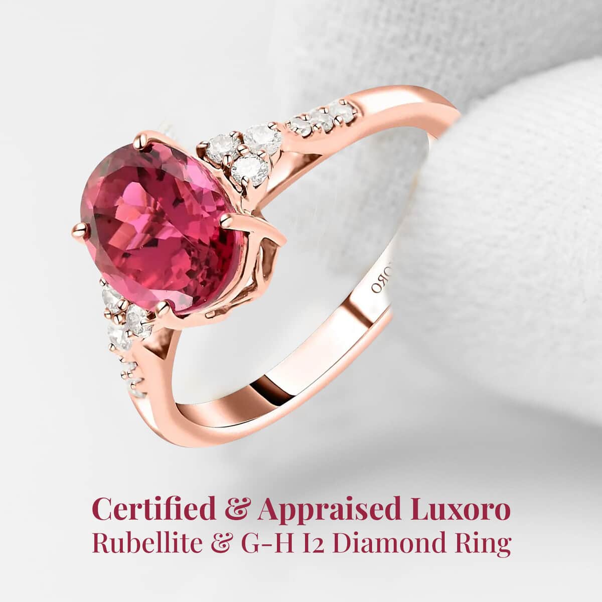 Certified & Appraised Luxoro 14K Rose Gold AAA Ouro Fino Rubellite and G-H I2 Diamond Ring (Size 10.0) 1.80 ctw image number 2