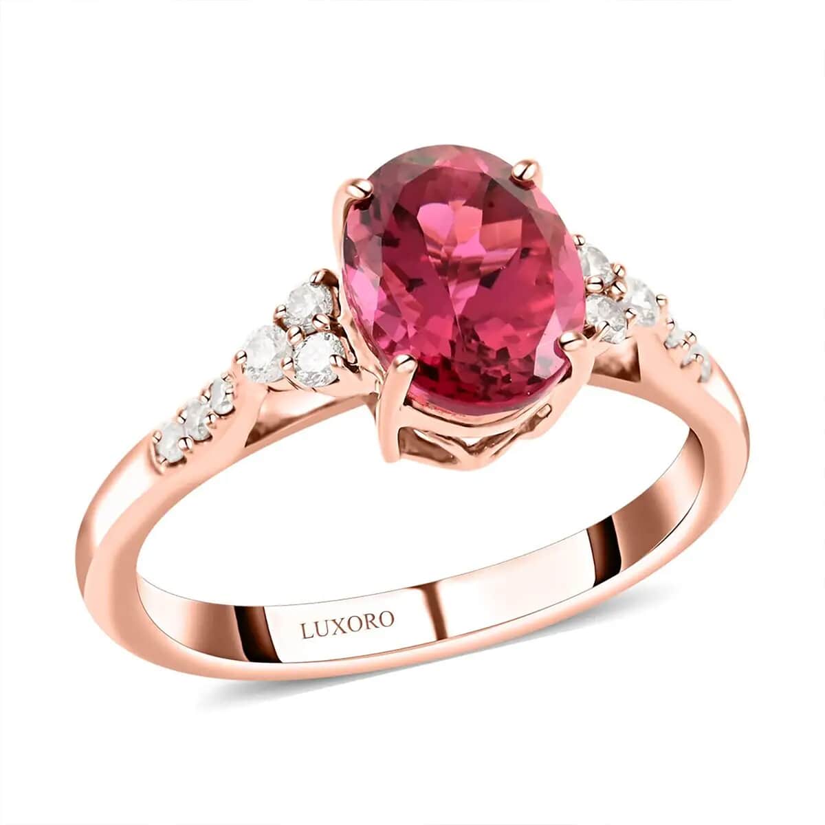 Certified & Appraised Luxoro AAA Ouro Fino Rubellite and G-H I2 Diamond 1.80 ctw Ring in 14K Rose Gold (Size 7.0) image number 0