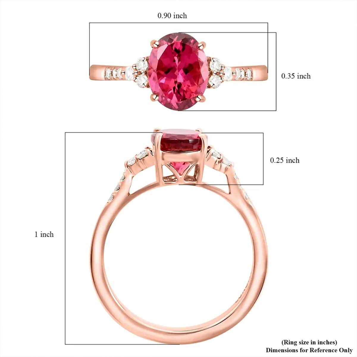 Certified & Appraised Luxoro AAA Ouro Fino Rubellite and G-H I2 Diamond 1.80 ctw Ring in 14K Rose Gold (Size 7.0) image number 6