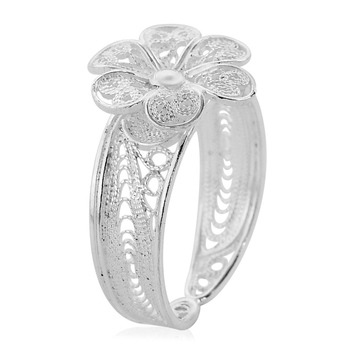 Artistry Tarakashi Collection Sterling Silver Plumeria Floral Ring (Size 8.0) 2.65 Grams image number 3