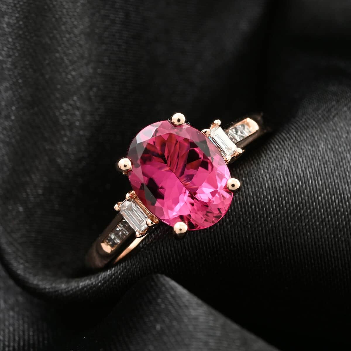 Certified & Appraised Iliana 18K Rose Gold AAA Ouro Fino Rubellite and G-H I2 Diamond Ring (Size 6.0) 2.25 ctw image number 1