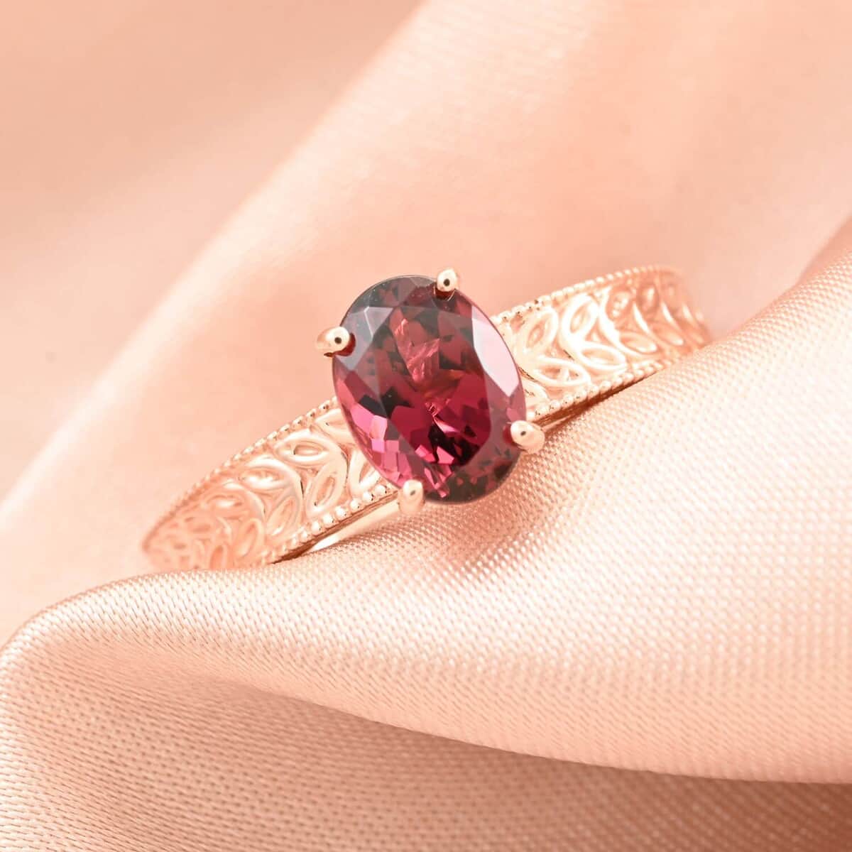 Certified & Appraised Luxoro AAA Ouro Fino Rubellite 1.05 ctw Solitaire Ring in 14K Rose Gold (Size 10.0) image number 1