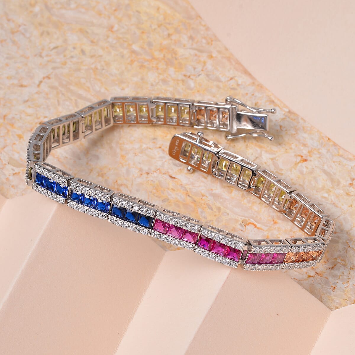 Simulated Multi Color Diamond Tennis Rainbow Bracelet in Rhodium Over Sterling Silver (6.50 In) 12.75 ctw image number 1