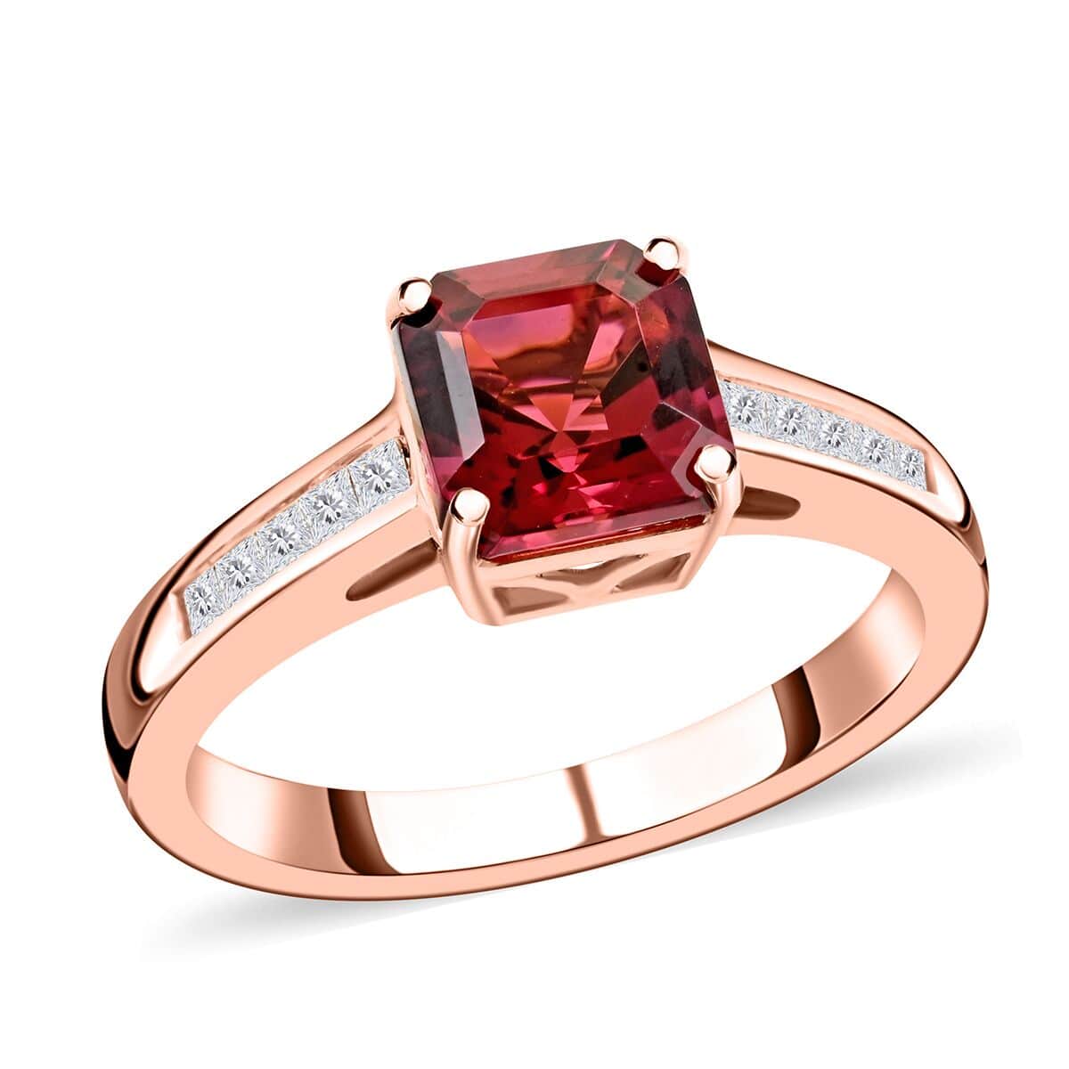 Certified & Appraised Iliana 18K Rose Gold AAA Asscher Cut Ouro Fino Rubellite and G-H I2 Diamond Ring (Size 10.0) 4.30 Grams 1.75 ctw image number 0