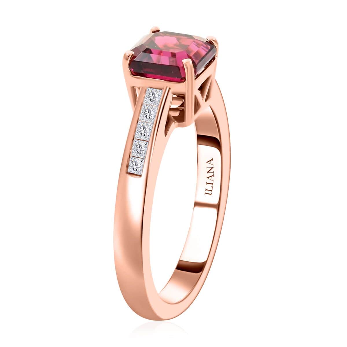 Certified & Appraised Iliana 18K Rose Gold AAA Asscher Cut Ouro Fino Rubellite and G-H I2 Diamond Ring (Size 10.0) 4.30 Grams 1.75 ctw image number 3