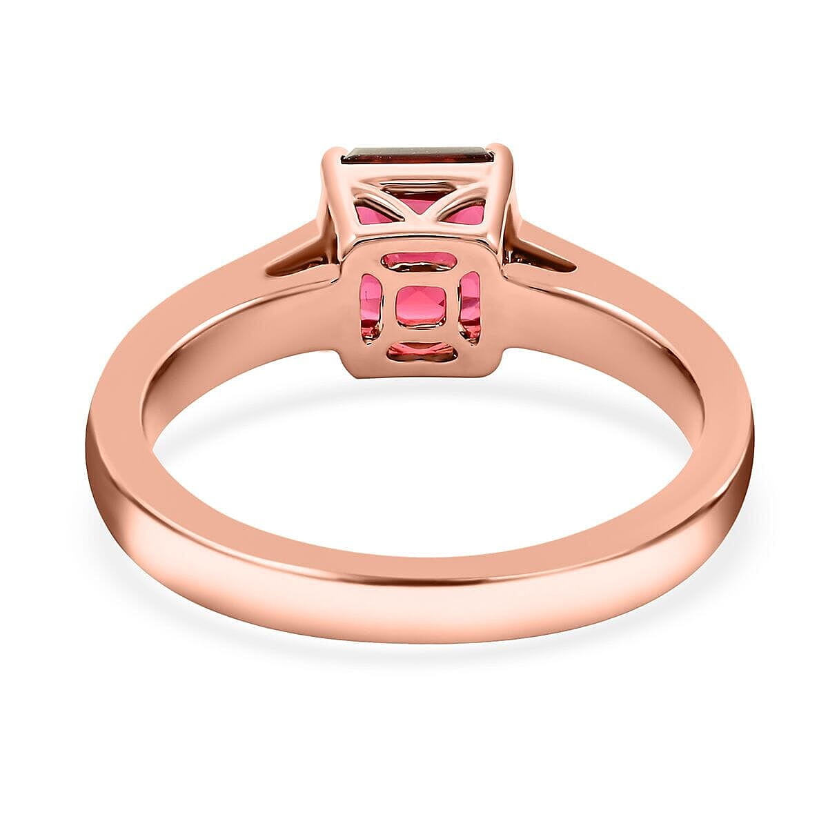 Certified & Appraised Iliana 18K Rose Gold AAA Asscher Cut Ouro Fino Rubellite and G-H I2 Diamond Ring (Size 10.0) 4.30 Grams 1.75 ctw