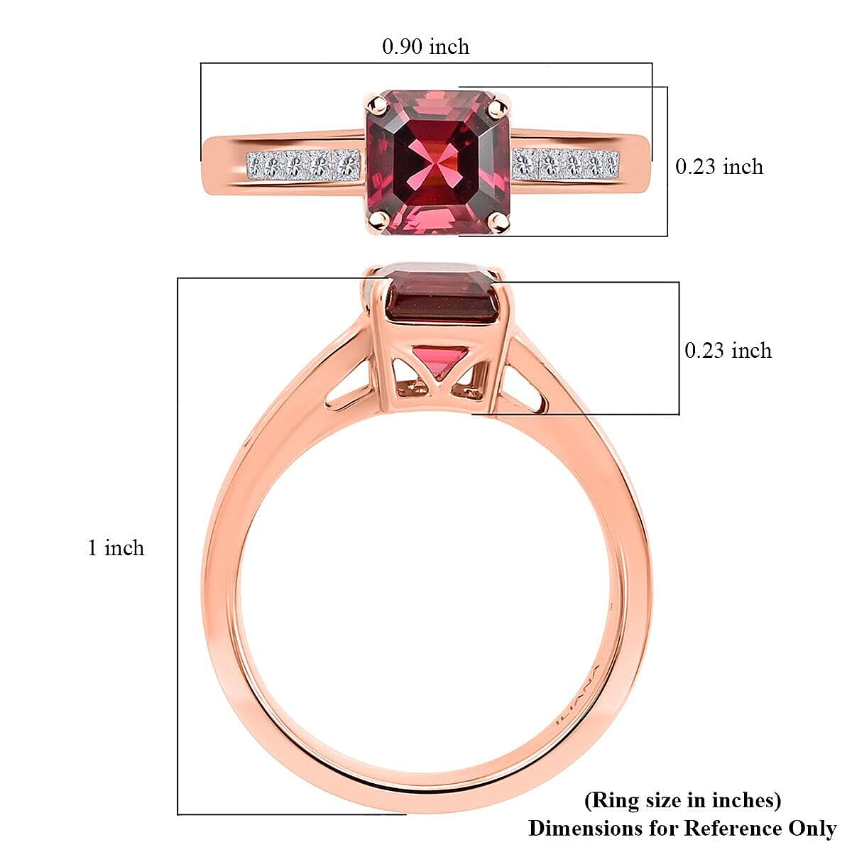 Certified & Appraised Iliana 18K Rose Gold AAA Asscher Cut Ouro Fino Rubellite and G-H I2 Diamond Ring (Size 10.0) 4.30 Grams 1.75 ctw