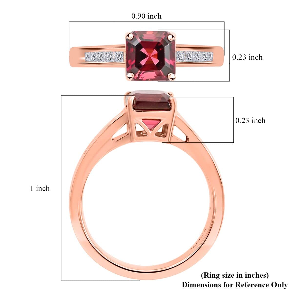 Certified & Appraised Iliana 18K Rose Gold AAA Asscher Cut Ouro Fino Rubellite and G-H I2 Diamond Ring (Size 10.0) 4.30 Grams 1.75 ctw image number 5