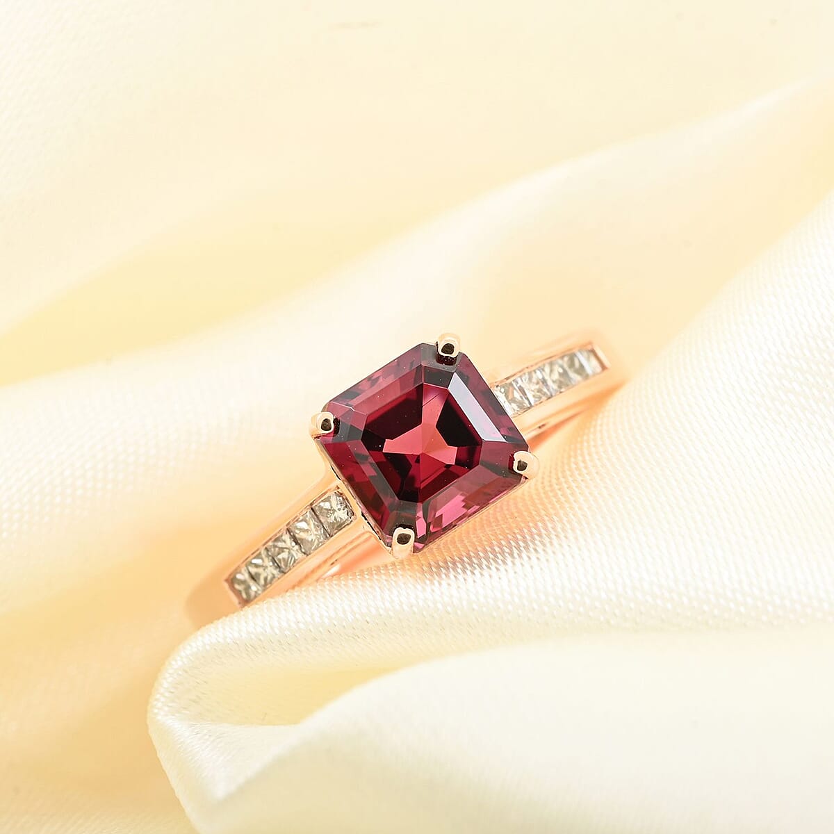 Certified & Appraised Iliana 18K Rose Gold AAA Asscher Cut Ouro Fino Rubellite and G-H I2 Diamond Ring (Size 9.0) 4.30 Grams 1.75 ctw image number 1