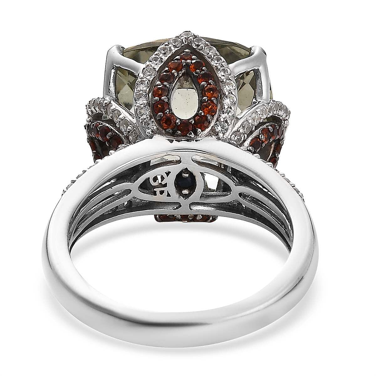 GP Bella Italia Collection AAA Montezuma Prasiolite and Multi Gemstone Ring in Platinum Over Sterling Silver (Size 10.0) 12.00 ctw