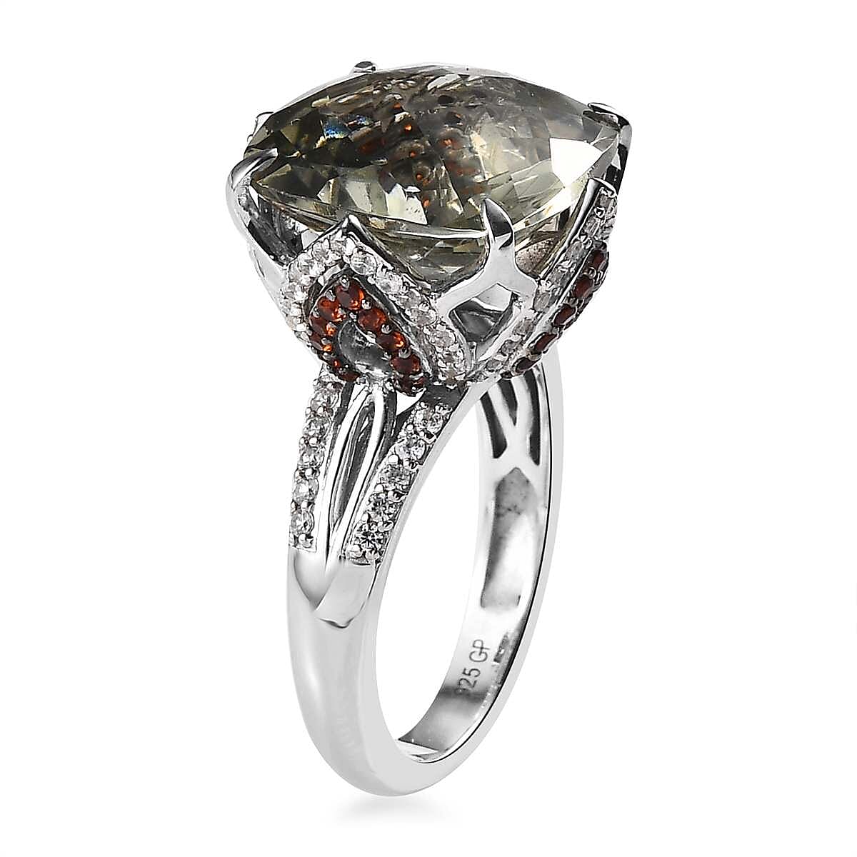 GP Bella Italia Collection AAA Montezuma Prasiolite and Multi Gemstone Ring in Platinum Over Sterling Silver (Size 9.0) 12.00 ctw image number 3