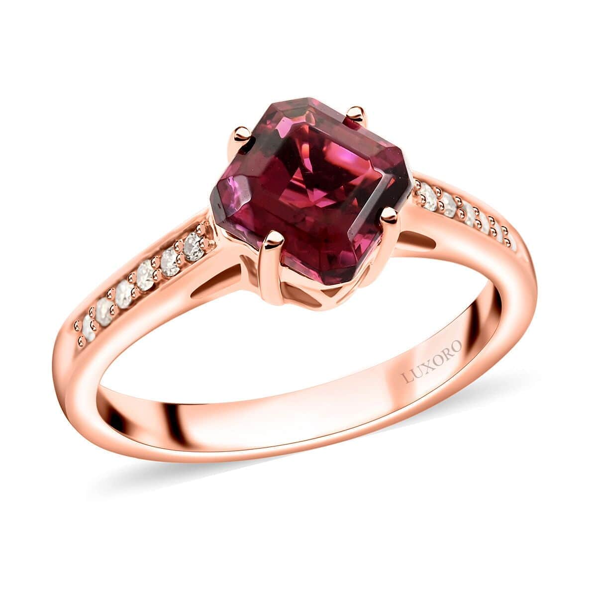 Luxoro 14K Rose Gold AAA Asscher Cut Ouro Fino Rubellite and G-H I2 Diamond Ring 4.30 Grams 1.60 ctw image number 0