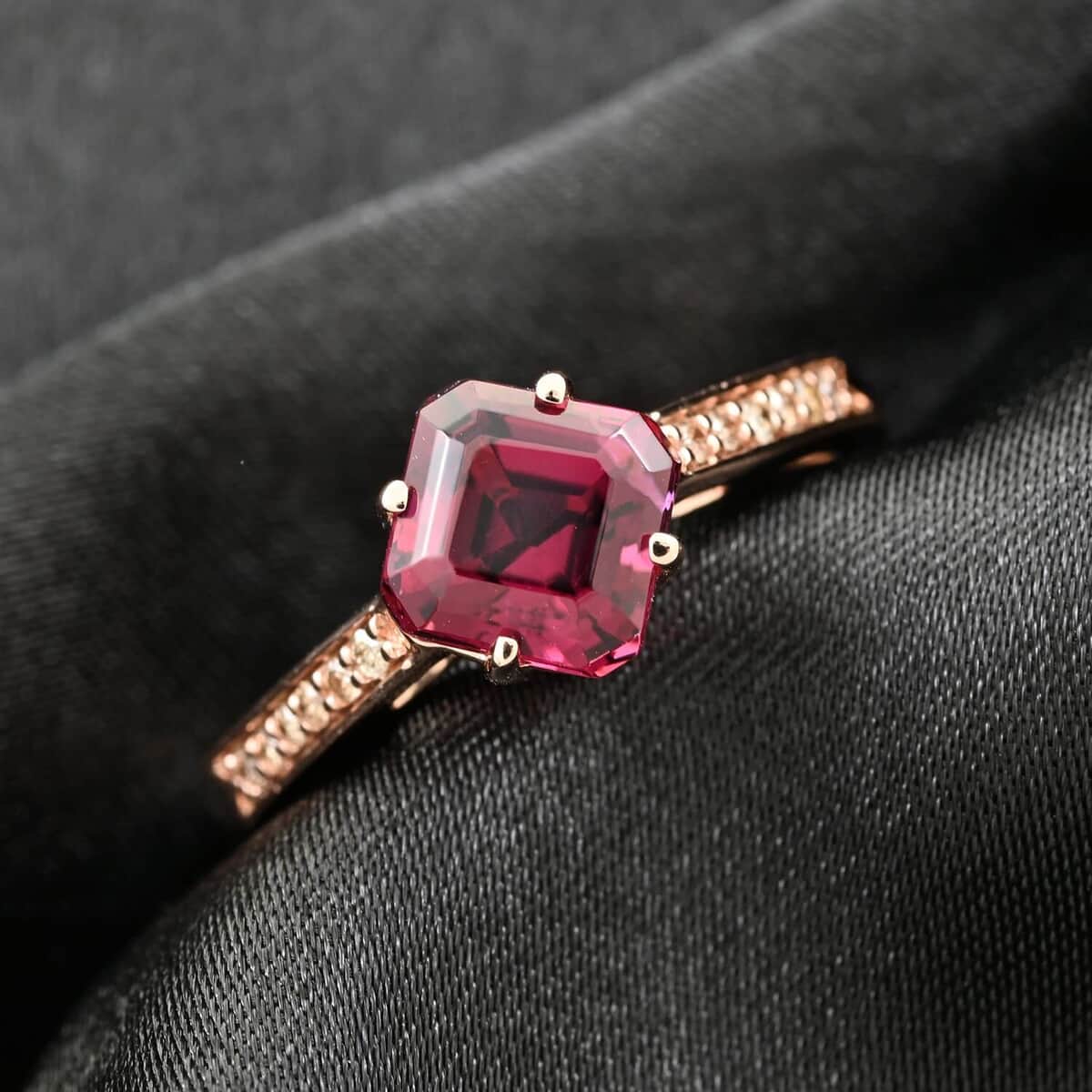 Luxoro 14K Rose Gold AAA Asscher Cut Ouro Fino Rubellite and G-H I2 Diamond Ring 4.30 Grams 1.60 ctw image number 1