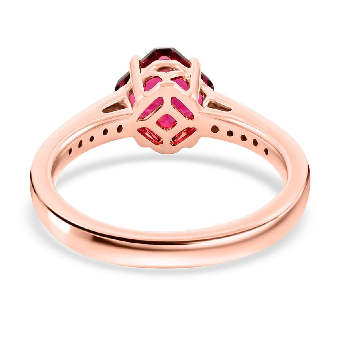 Luxoro 14K Rose Gold AAA Asscher Cut Ouro Fino Rubellite and G-H I2 Diamond Ring 4.30 Grams 1.60 ctw image number 4