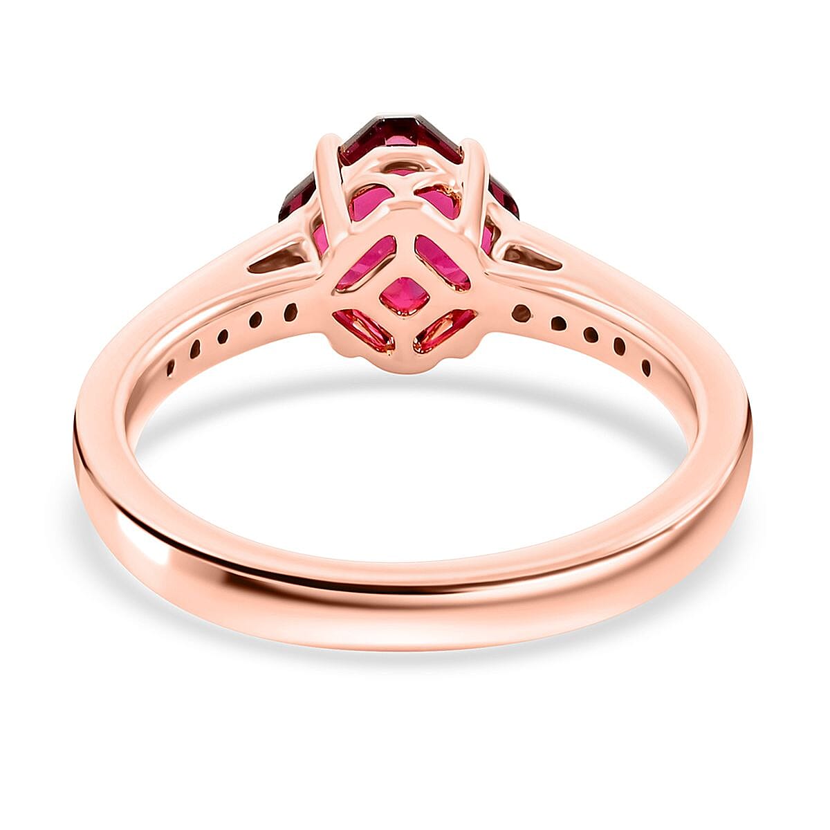 Luxoro AAA Asscher Cut Ouro Fino Rubellite and G-H I2 Diamond 1.60 ctw Ring in 14K Rose Gold (Size 7.0) 4.30 Grams