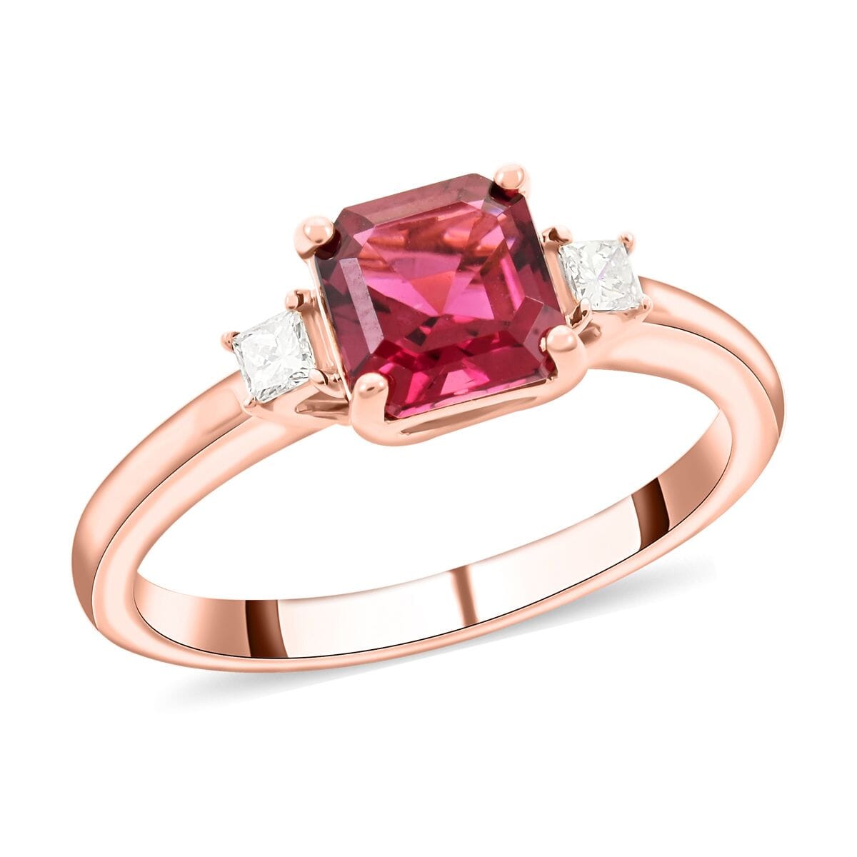 Certified & Appraised Iliana 18K Rose Gold AAA Asscher Cut Ouro Fino Rubellite and G-H I2 Diamond Ring (Size 10.0) 1.40 ctw image number 0