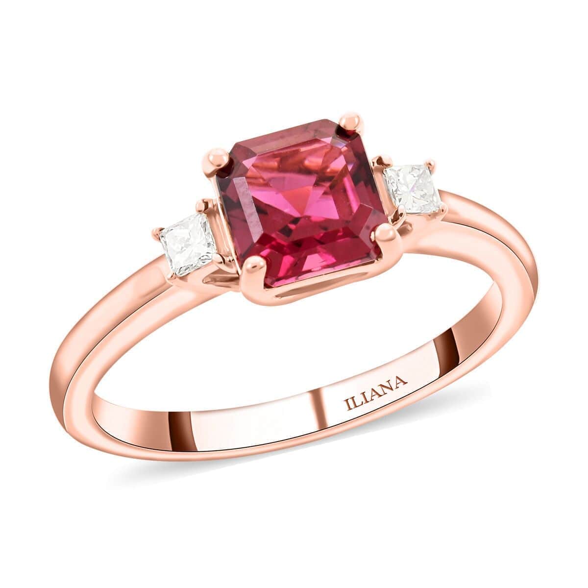 Certified & Appraised Iliana 18K Rose Gold AAA Asscher Cut Ouro Fino Rubellite and G-H I2 Diamond Ring (Size 6.0) 1.40 ctw image number 0