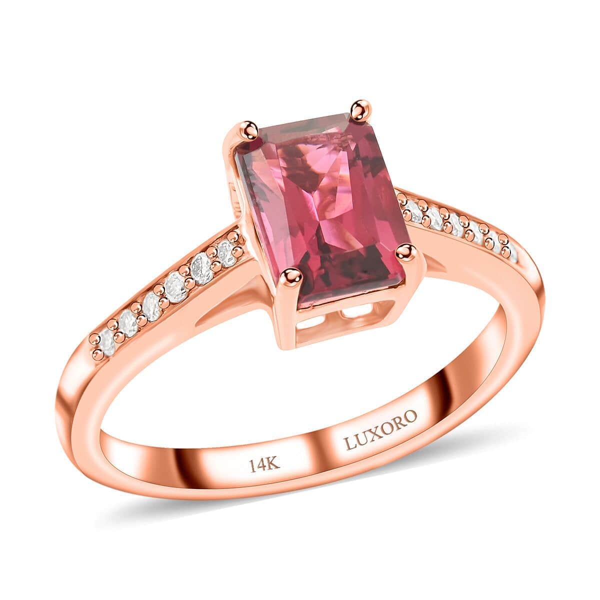 Certified & Appraised Luxoro 14K Rose Gold AAA Ouro Fino Rubellite and G-H I2 Diamond Ring (Size 6.0) 1.50 ctw image number 0