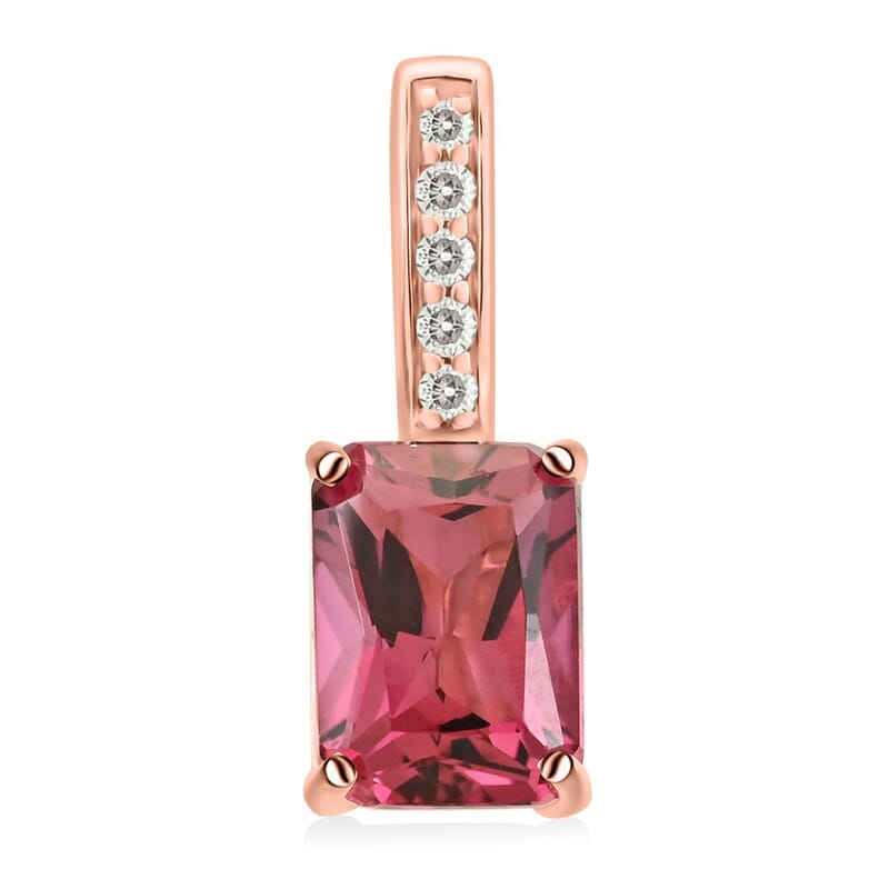 Certified & Appraised Luxoro 14K Rose Gold AAA Ouro Fino Rubellite and G-H I2 Diamond Pendant 1.50 ctw