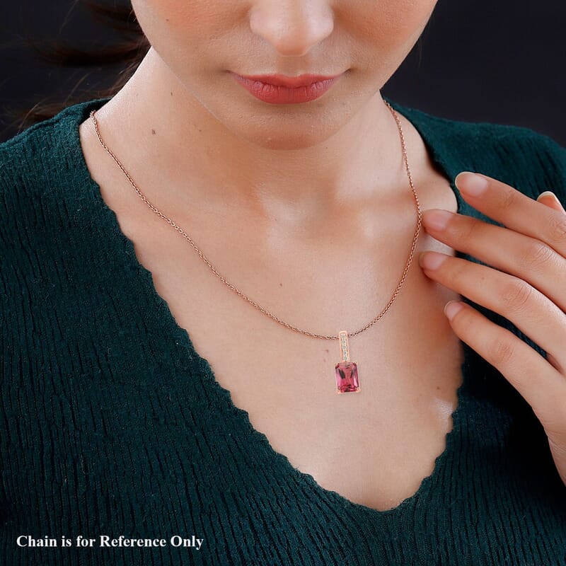 Certified & Appraised Luxoro 14K Rose Gold AAA Ouro Fino Rubellite and G-H I2 Diamond Pendant 1.50 ctw