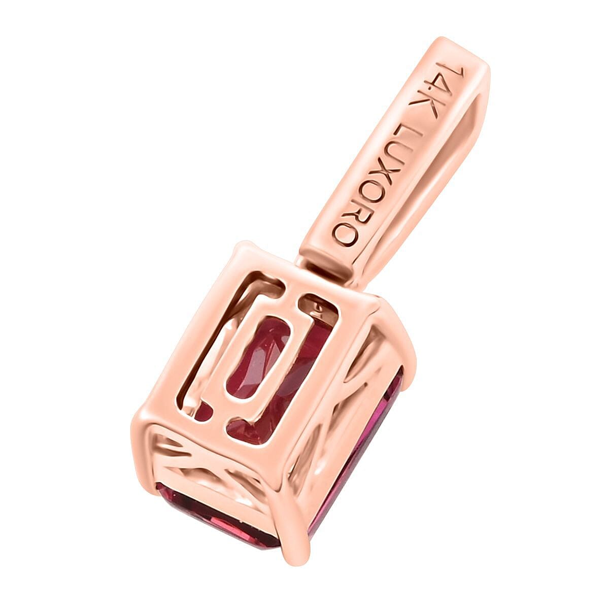 Certified & Appraised Luxoro 14K Rose Gold AAA Ouro Fino Rubellite and G-H I2 Diamond Pendant 1.50 ctw