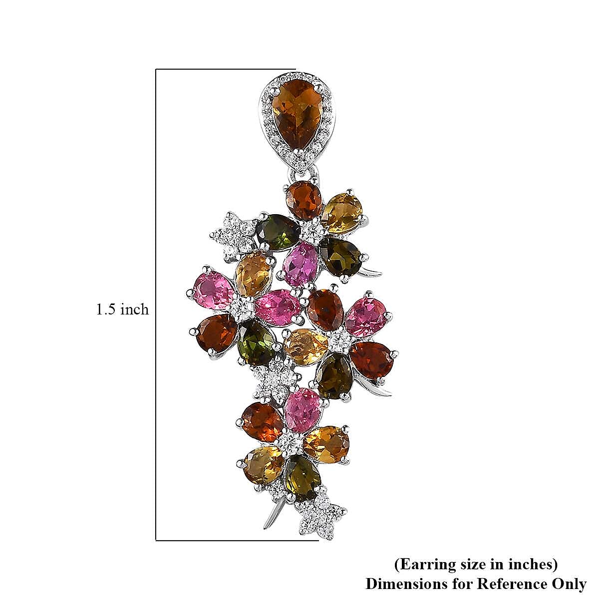 GP Italian Garden Collection Multi-Tourmaline and White Zircon Floral Earrings in Platinum Over Sterling Silver 7.40 ctw