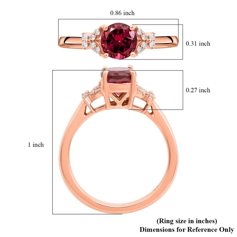 Certified & Appraised Luxoro 14K Rose Gold AAA Ouro Fino Rubellite and G-H I2 Diamond Ring (Size 10.0) 1.00 ctw