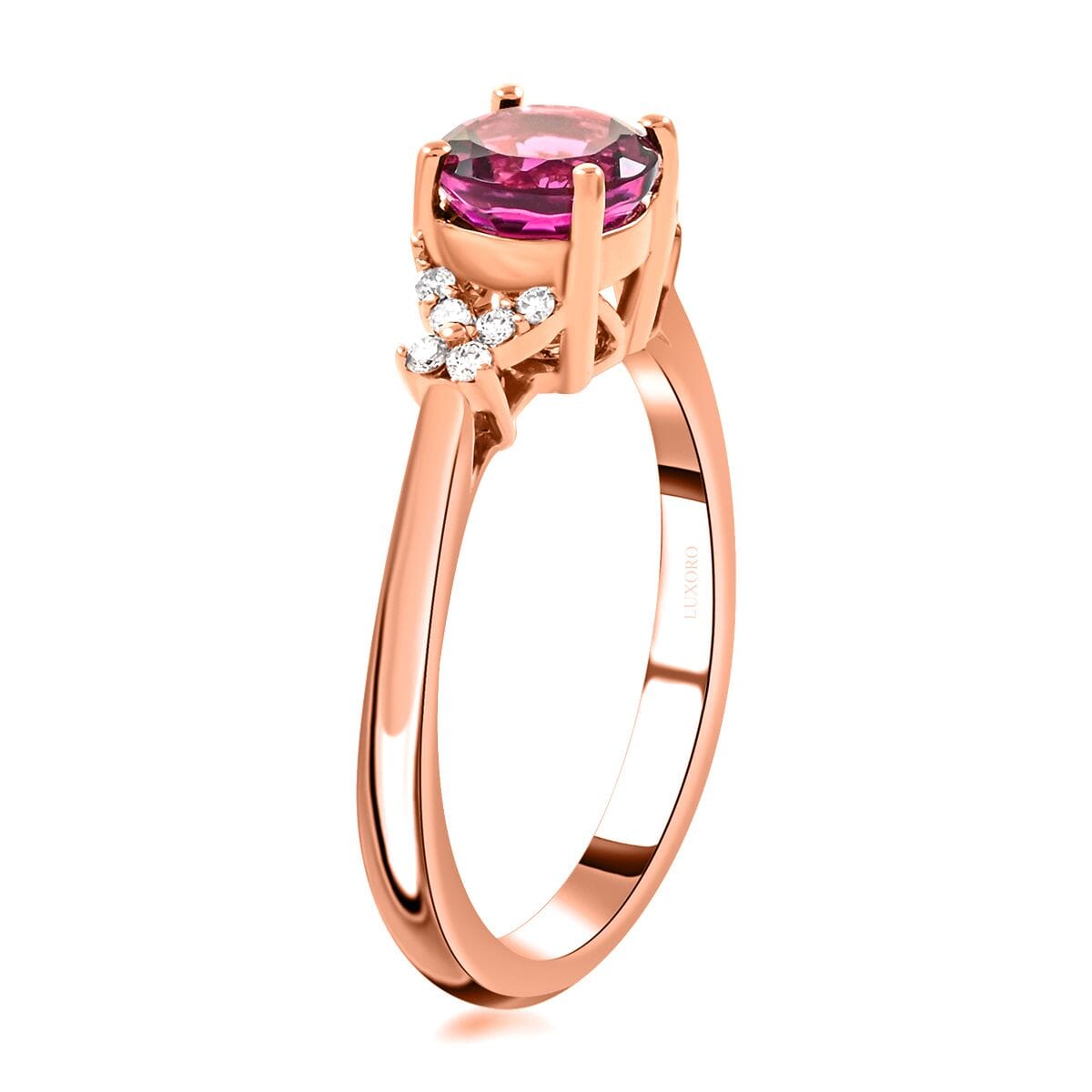 Certified & Appraised Luxoro 14K Rose Gold AAA Ouro Fino Rubellite and G-H I2 Diamond Ring (Size 7.0) 1.00 ctw image number 3