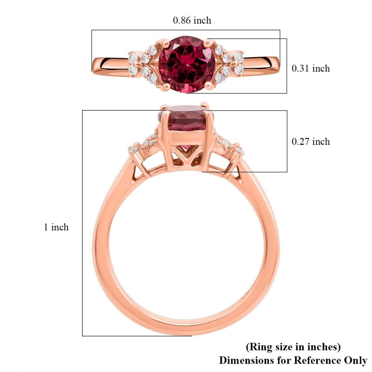 Certified & Appraised Luxoro 14K Rose Gold AAA Ouro Fino Rubellite and G-H I2 Diamond Ring (Size 7.0) 1.00 ctw image number 5