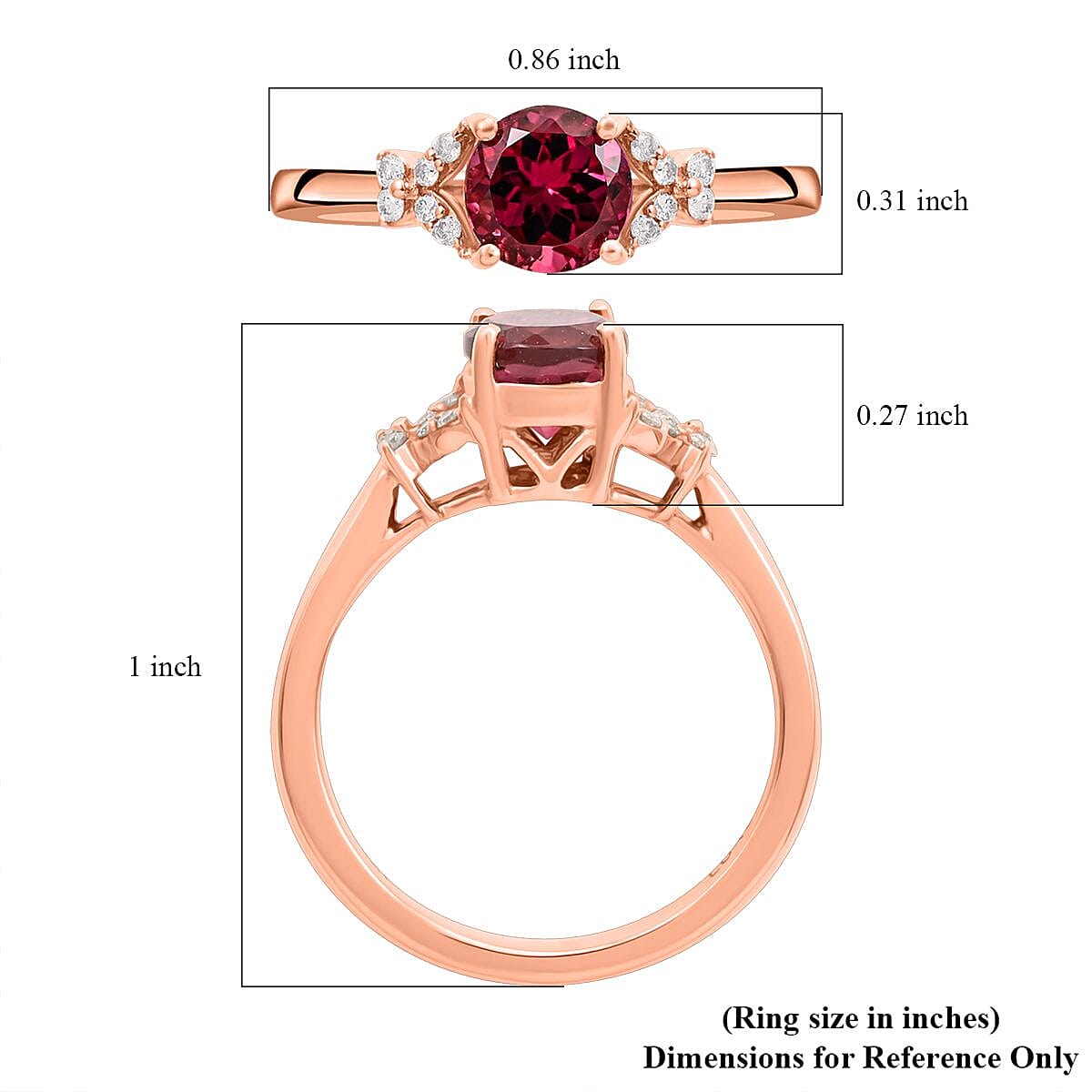 Certified & Appraised Luxoro 14K Rose Gold AAA Ouro Fino Rubellite and G-H I2 Diamond Ring (Size 8.0) 1.00 ctw image number 5