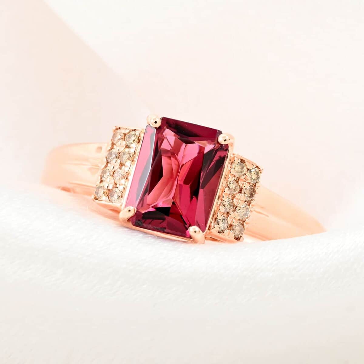 Certified & Appraised Luxoro 14K Rose Gold AAA Ouro Fino Rubellite and G-H I2 Diamond Ring (Size 10.0) 1.80 ctw image number 1