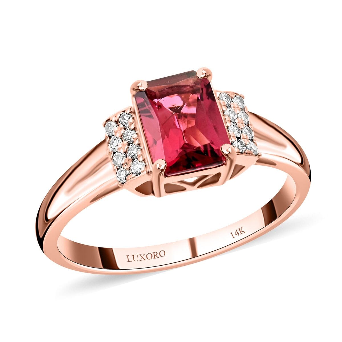 Certified & Appraised Luxoro 14K Rose Gold AAA Ouro Fino Rubellite and G-H I2 Diamond Ring (Size 9.0) 1.80 ctw image number 0