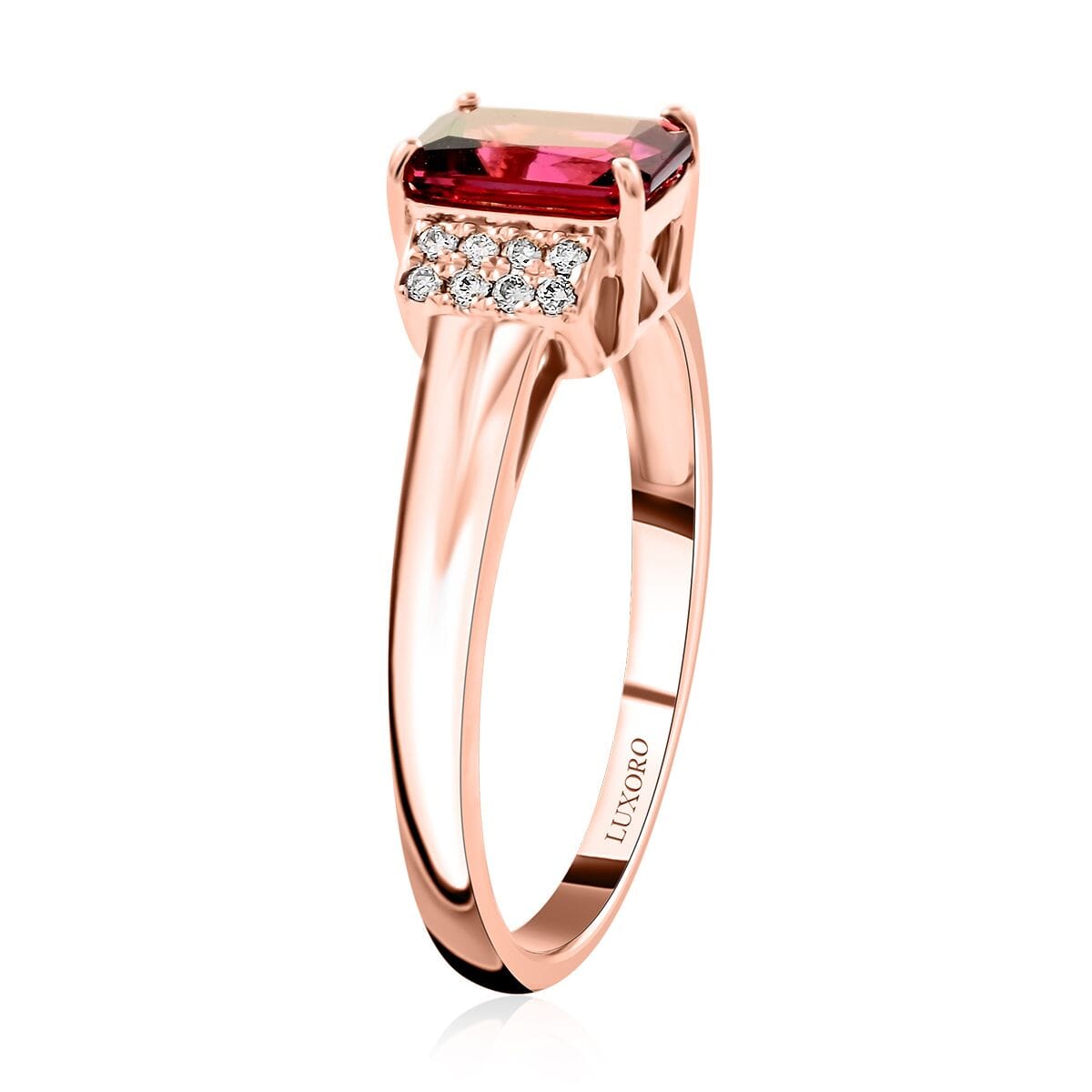 Certified & Appraised Luxoro 14K Rose Gold AAA Ouro Fino Rubellite and G-H I2 Diamond Ring (Size 9.0) 1.80 ctw image number 3