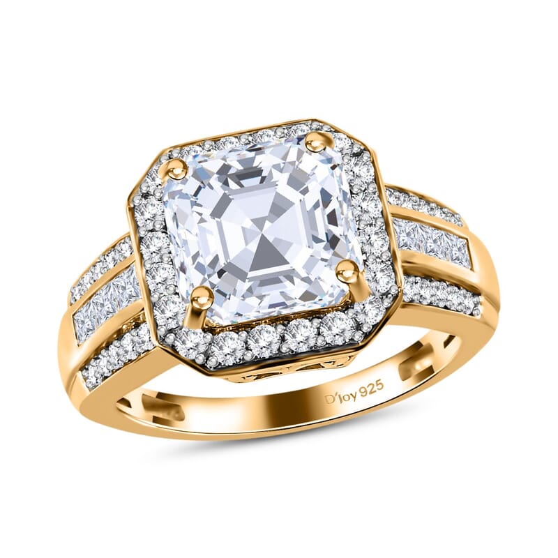 Asscher Cut Moissanite Halo Ring in Vermeil Yellow Gold Over Sterling Silver (Size 10.0) 5.00 ctw