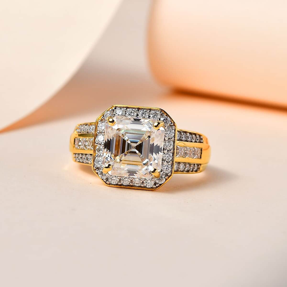 Asscher Cut Moissanite Ring in Vermeil Yellow Gold Over Sterling Silver (Size 10.0) 4.50 ctw image number 1