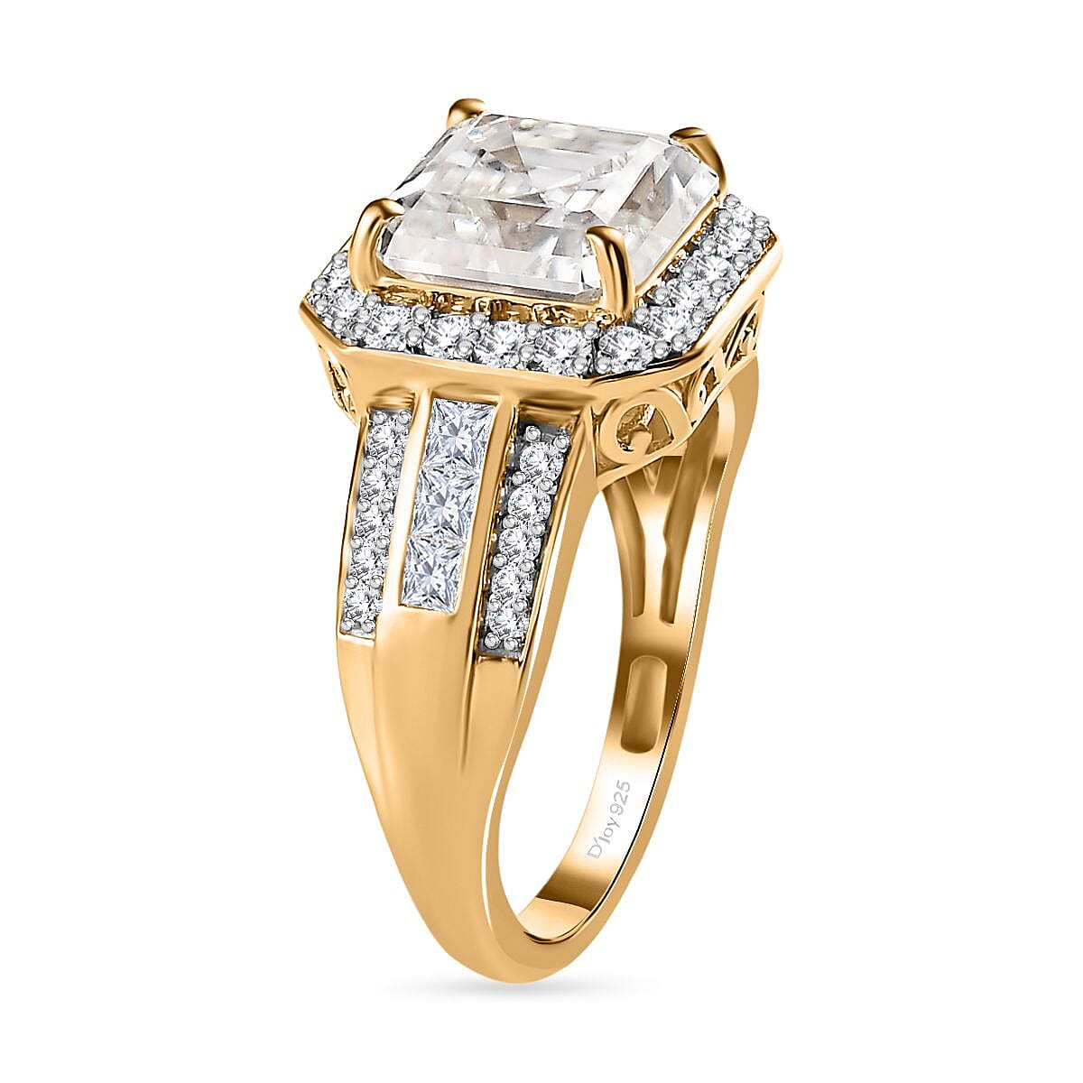 Asscher Cut Moissanite Halo Ring in Vermeil Yellow Gold Over Sterling Silver (Size 10.0) 5.00 ctw