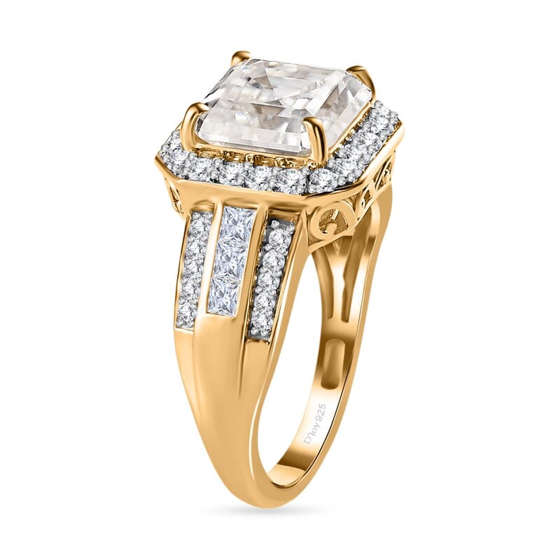 Asscher Cut Moissanite Halo Ring in Vermeil Yellow Gold Over Sterling Silver (Size 10.0) 5.00 ctw