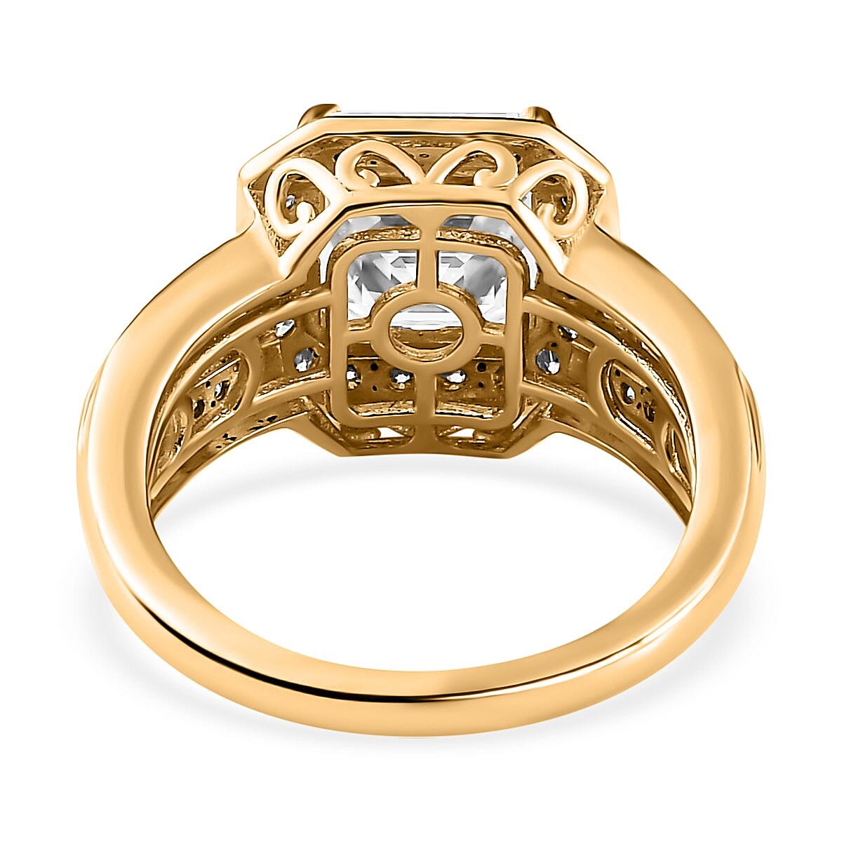 Asscher Cut Moissanite Halo Ring in Vermeil Yellow Gold Over Sterling Silver (Size 8.0) 5.00 ctw image number 4