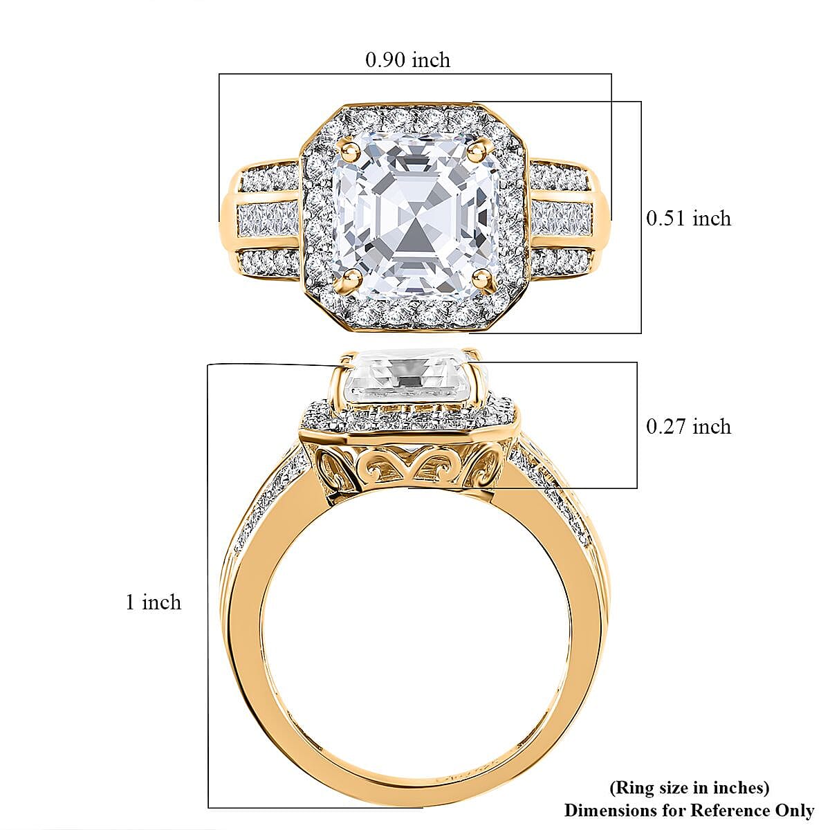Asscher Cut Moissanite Halo Ring in Vermeil Yellow Gold Over Sterling Silver (Size 8.0) 5.00 ctw image number 5