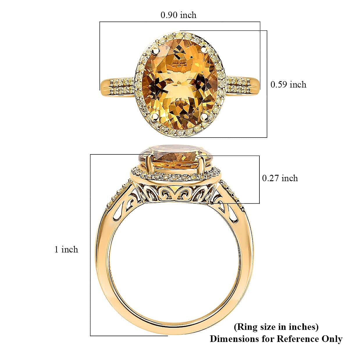 Luxoro 14K Yellow Gold AAA Brazilian Heliodor, Natural Yellow Diamond (I3) (0.20 cts) Halo Ring (Size 10.0) 4.10 ctw image number 5