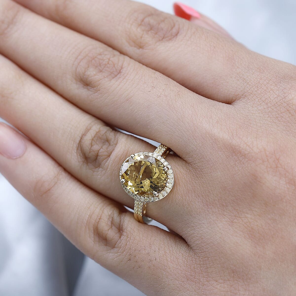 Luxoro 14K Yellow Gold AAA Brazilian Heliodor and Natural Yellow Diamond I3 Halo Ring (Size 8.0) 4.10 ctw image number 2