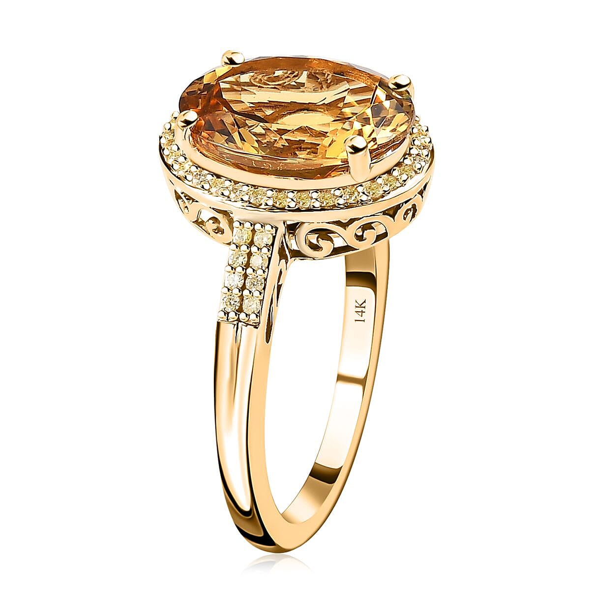 Luxoro 14K Yellow Gold AAA Brazilian Heliodor and Natural Yellow Diamond I3 Halo Ring (Size 8.0) 4.10 ctw image number 3