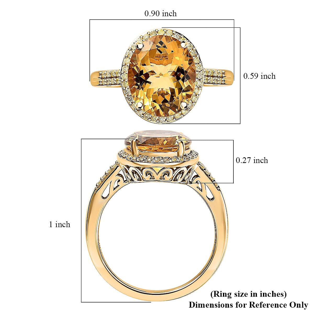 Luxoro 14K Yellow Gold AAA Brazilian Heliodor and Natural Yellow Diamond I3 Halo Ring (Size 8.0) 4.10 ctw image number 5