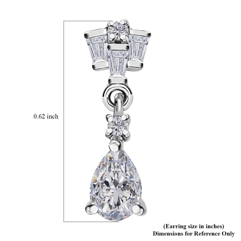 Moissanite Dangling Earrings in Platinum Over Sterling Silver 1.10 ctw