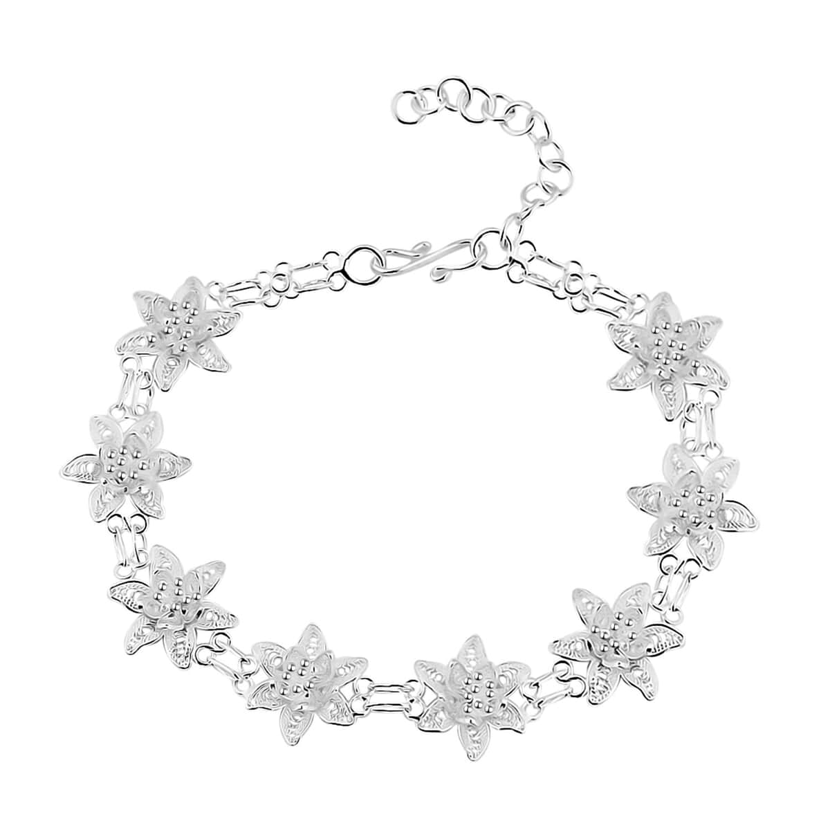 Artistry Tarakashi Collection Sterling Silver Floral Bracelet (7.25-9.0In) 8.90 Grams image number 0