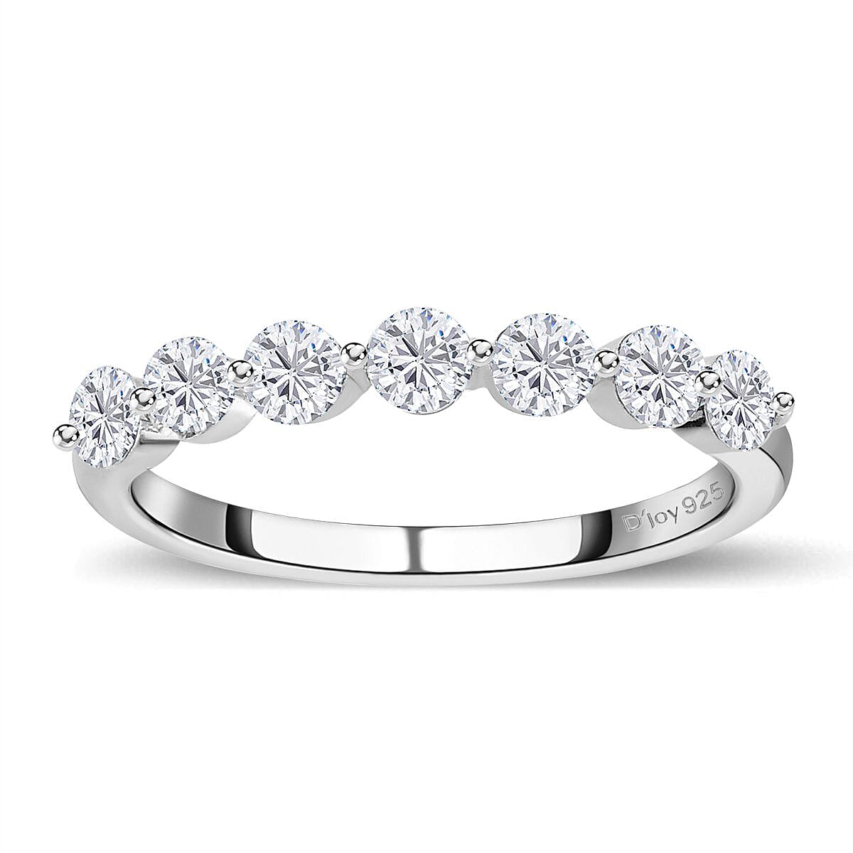 Moissanite 7 Stone Ring in Platinum Over Sterling Silver (Size 5.0) 0.75 ctw