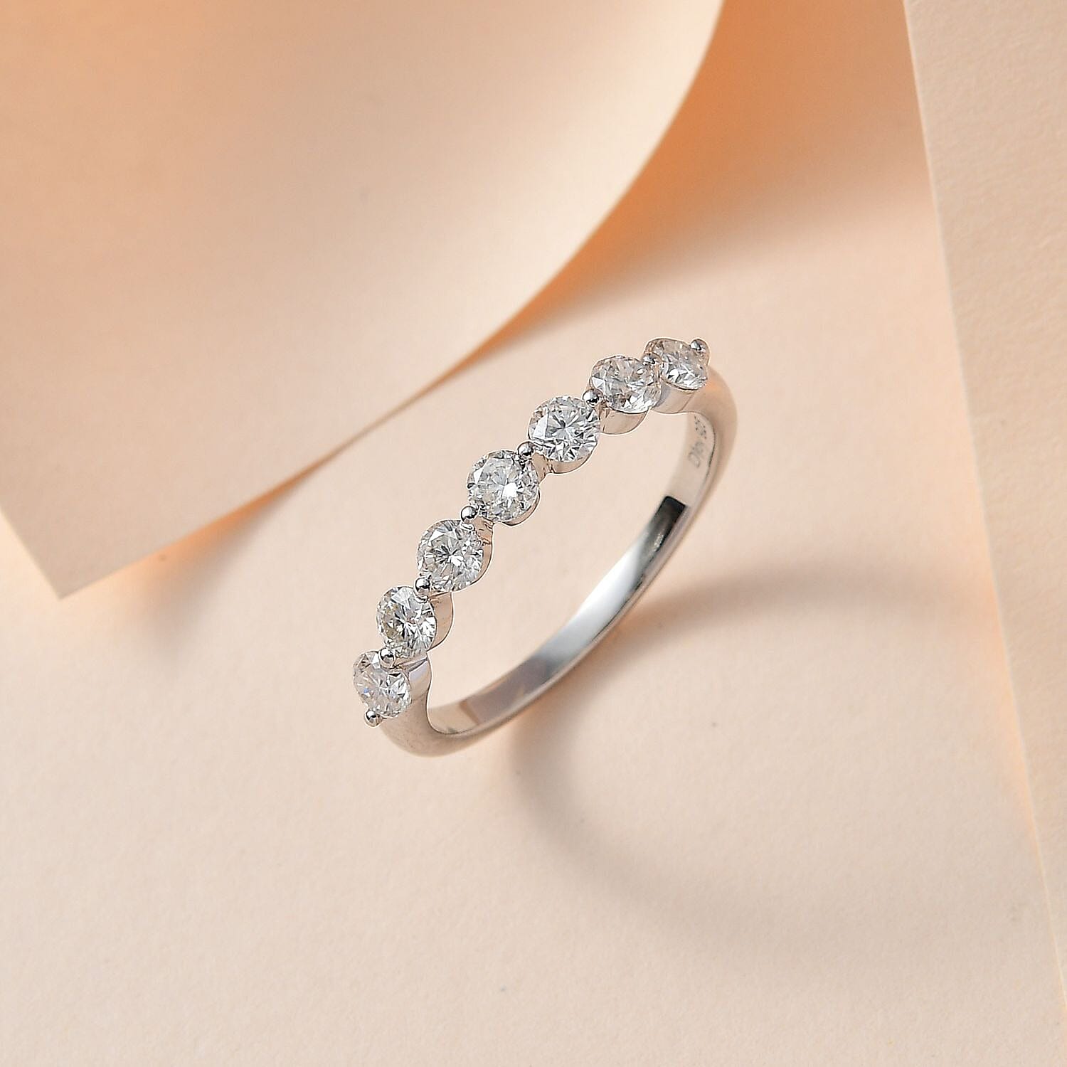 Moissanite 7 Stone Ring in Platinum Over Sterling Silver (Size 5.0) 0.75 ctw
