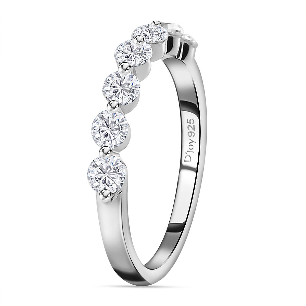Moissanite 7 Stone Ring in Platinum Over Sterling Silver (Size 5.0) 0.75 ctw