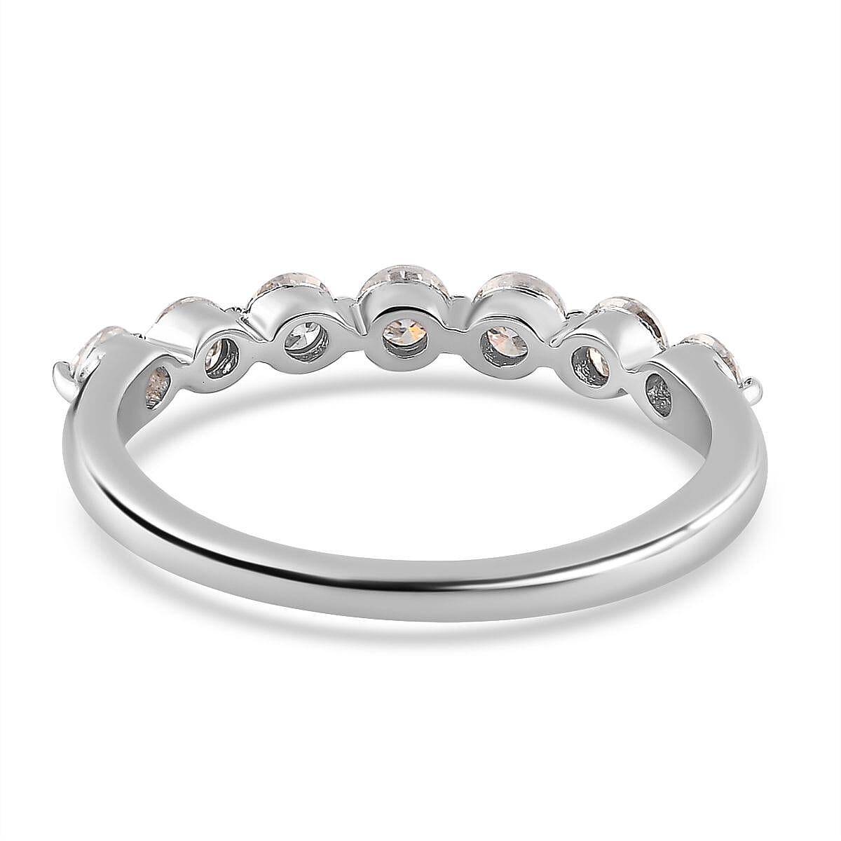 Moissanite 7 Stone Ring in Platinum Over Sterling Silver (Size 5.0) 0.75 ctw
